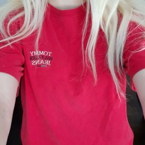thrifted tommy hilfiger vintage red short sleeve